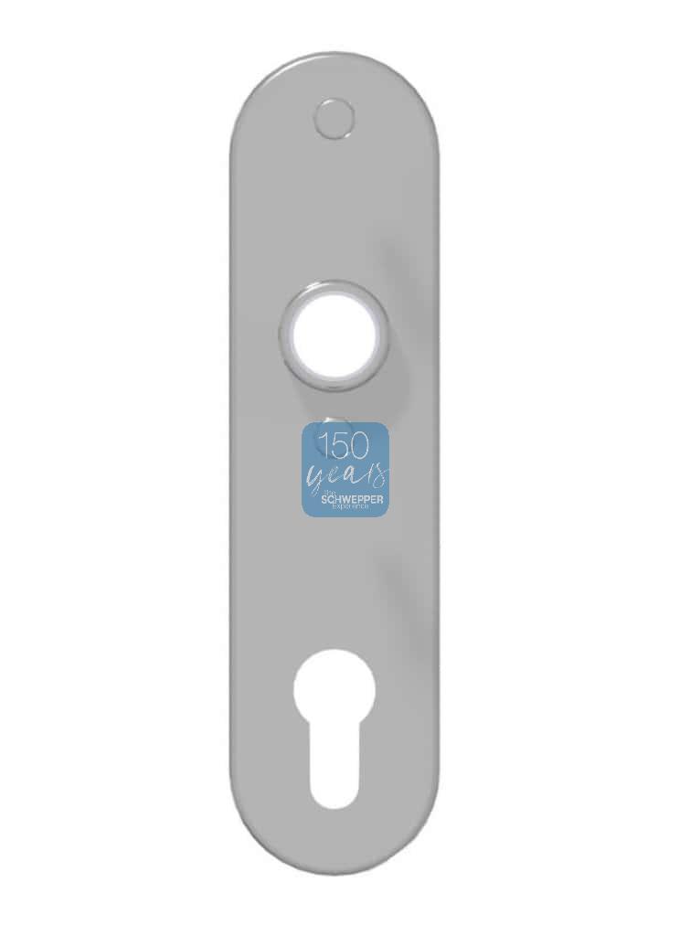 Short door plate with cylinder hole for rim locks with through holes Brass / Stainless steel | GSV-No. 6643 Z / 1