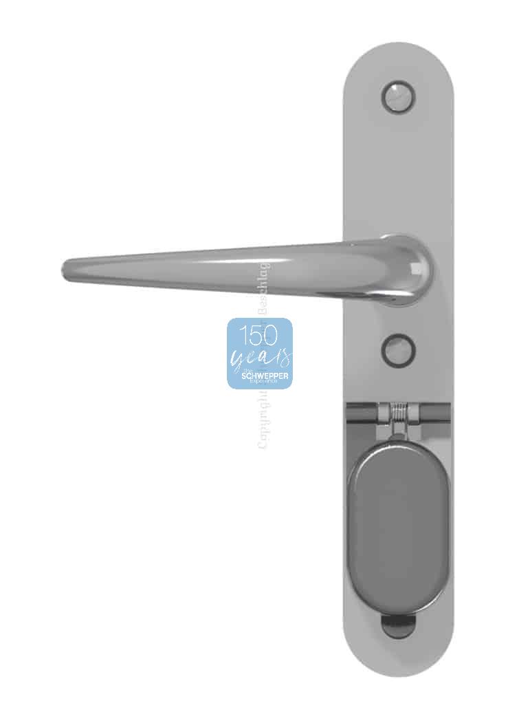 Drücker mit Schilder Messing und klappbarer Niro-Blende GSV 4577 ZD | GSV-Nr. 5969 ZB