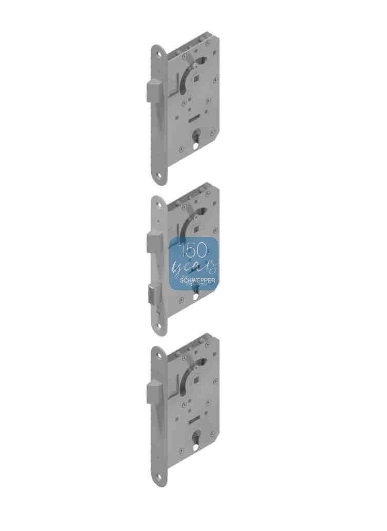 Three point mortise lock with wedge latch for cylinder for doors with strong sealings Stainless steel | GSV-No. 9105 ZD