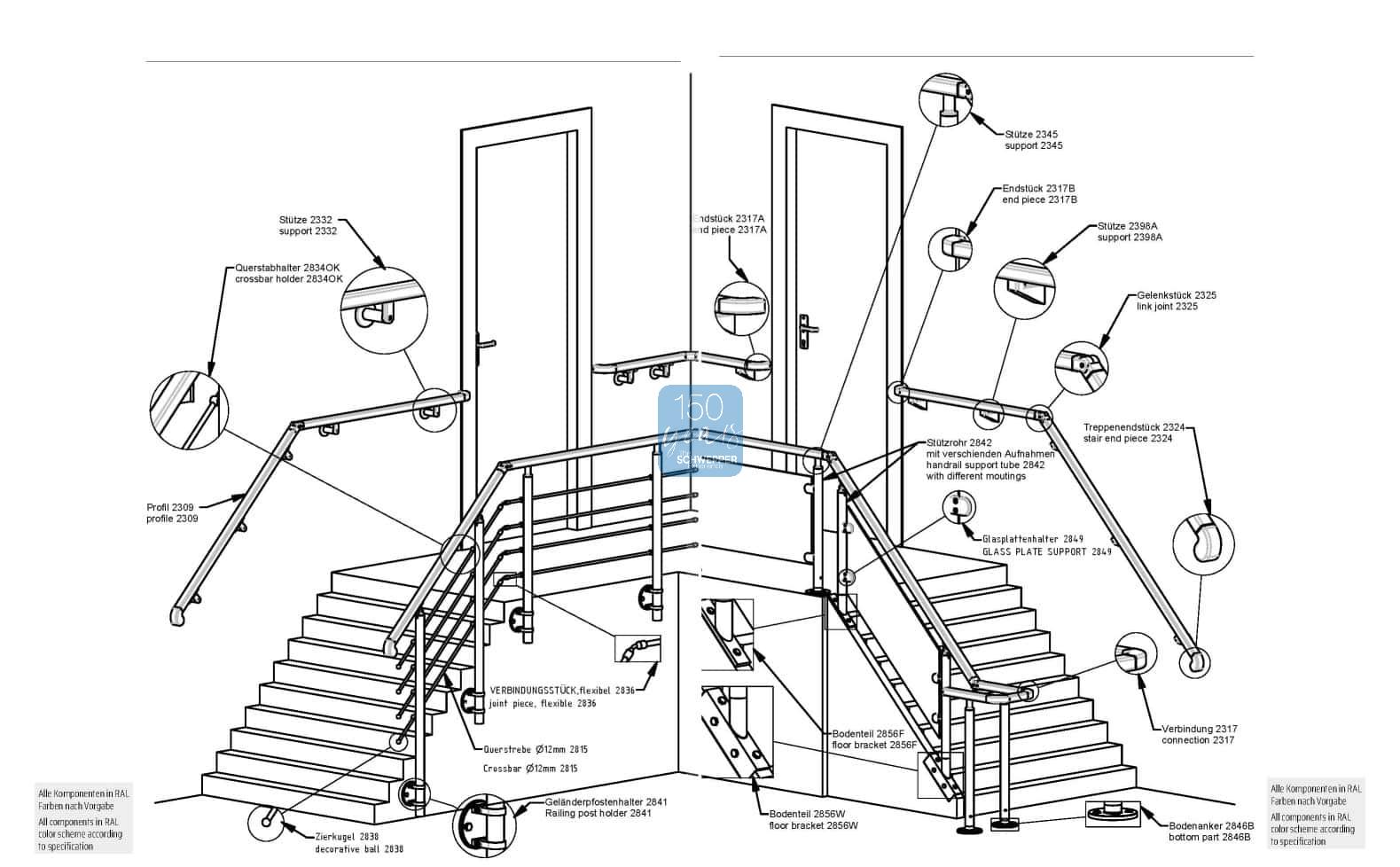 Handrail square Aluminium in length of 3m or fix length per cut to order list | GSV-No. 2309