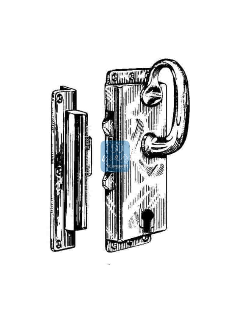 Sliding door rim lock for cylinder backset 55mm Brass | GSV-No. 3259 Z