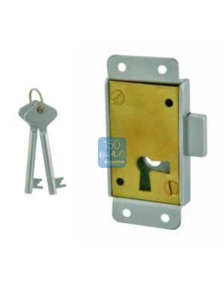 Möbelkastenschloss für Schlüssel 15mm Dorn einseitiger Riegelausschluss Messing | GSV-Nr. 3275