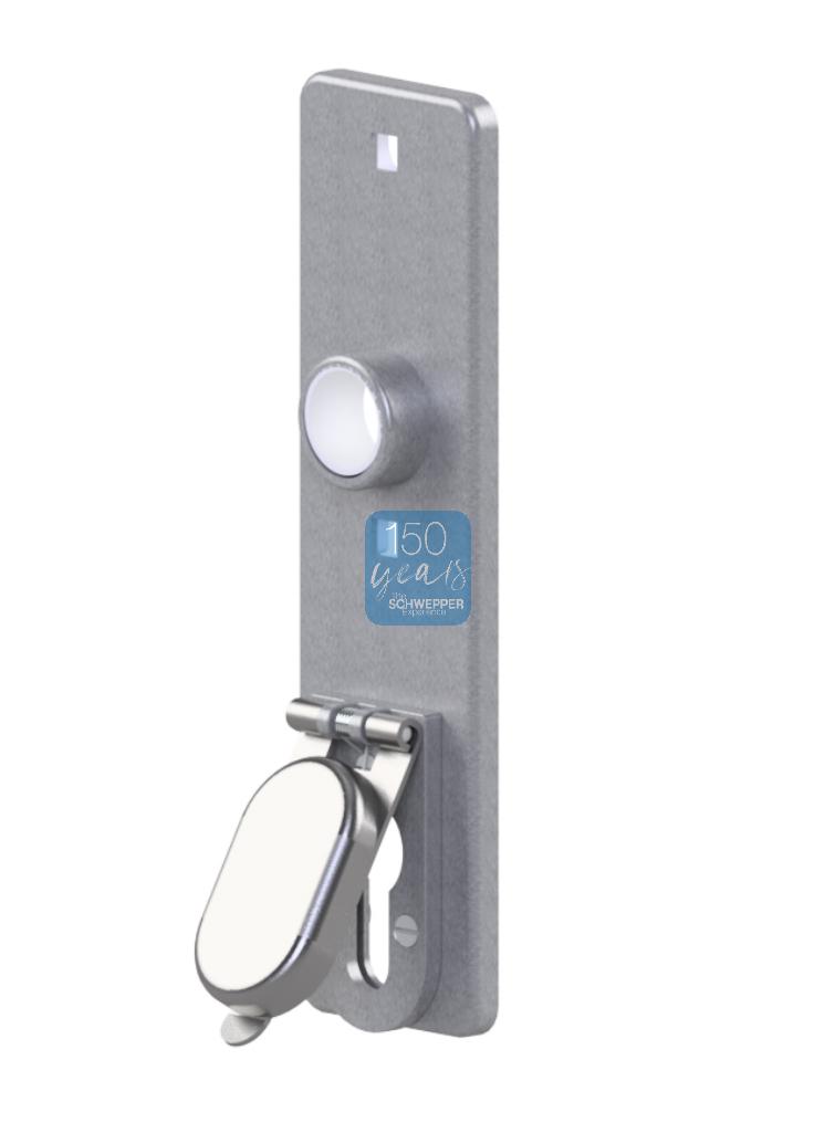 Kurzschild mit Zylinderloch eckig Messing / Edelstahl (A2) und klappbarer Blende in Entfernungen 75mm / 72mm für Einsteckschlösser | GSV-Nr. 6645 ZK / 1