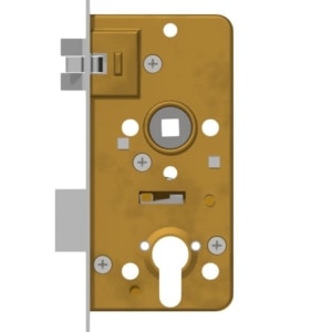 Mortise lock for cylinder with antivibration latch backset 40 / 50mm distancing 60mm with horizontal through holes Brass | GSV-No. 4040 ZK