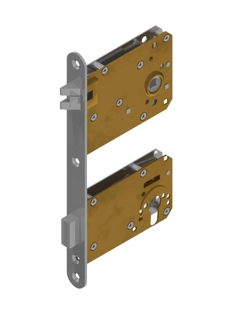 Special lock with through going faceplate latch / deadbolt for entrance doors brass | GSV-No. 9026 Z