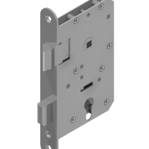 Mortise lock with wedge latch for cylinder for doors with strong sealings Stainless steel | GSV-No. 9105 Z faceplate radiused right hand