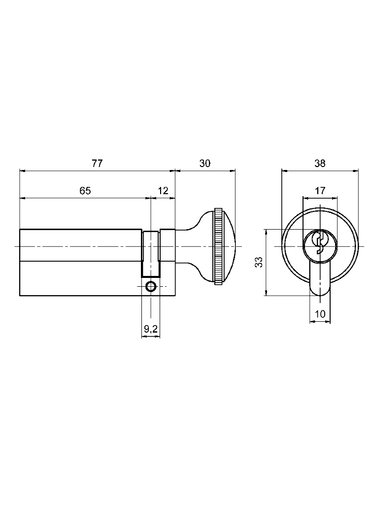 Thumbturn cylinder seawater resistant type 65 / 12 Brass | GSV-No. 377