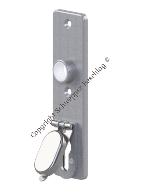 Kurzschild mit Zylinderloch Messing / Edelstahl (A2) und klappbarer Blende Entfernungen 75mm / 72mm für Kastenschlösser / Einsteckschlösser | GSV-Nr. 6645 ZK / 2